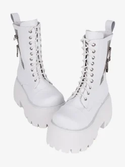 Bottes gothiques épaisses Lolita blanches en PU à bout rond chaussures Lolita en cuir PU