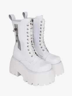 Bottes gothiques épaisses Lolita blanches en PU à bout rond chaussures Lolita en cuir PU