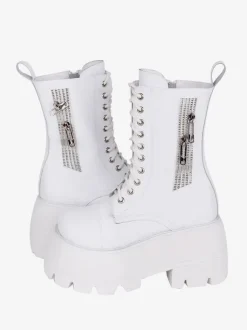 Bottes gothiques épaisses Lolita blanches en PU à bout rond chaussures Lolita en cuir PU