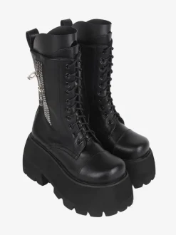 Bottes gothiques épaisses Lolita blanches en PU à bout rond chaussures Lolita en cuir PU