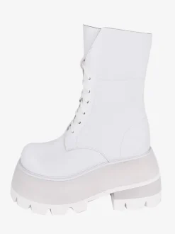 Bottes gothiques épaisses Lolita en cuir PU à bout rond chaussures Lolita blanches