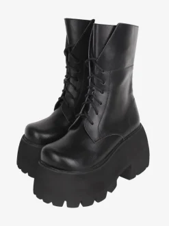 Bottes gothiques épaisses Lolita en cuir PU à bout rond chaussures Lolita blanches