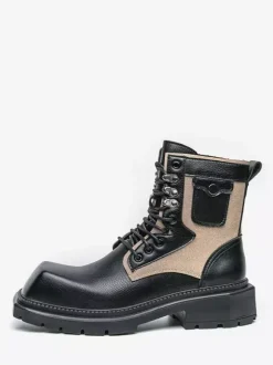 Bottes habillées pour hommes bout carré semelle épaisse lacets bottes en cuir