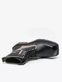 Bottes habillées pour hommes bout carré semelle épaisse lacets bottes en cuir