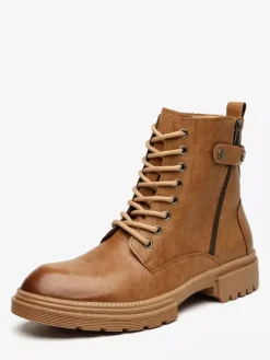 Bottes habillées pour hommes à bout rond semelle épaisse lacets hybrides et fermeture éclair latérale