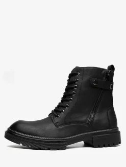 Bottes habillées pour hommes à bout rond semelle épaisse lacets hybrides et fermeture éclair latérale