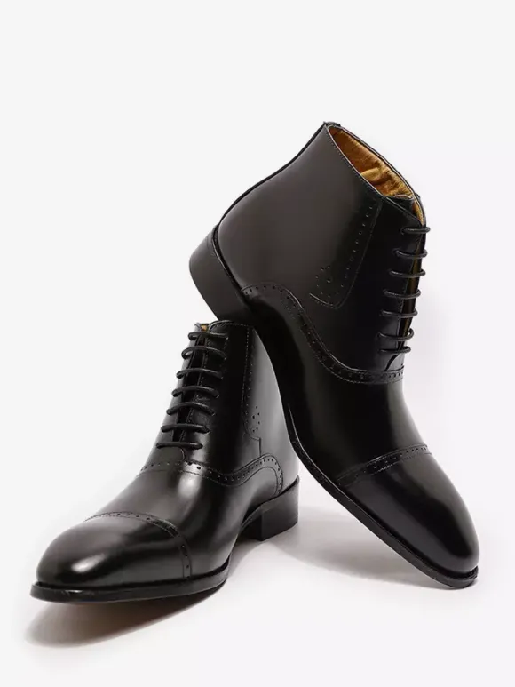 Bottes habillées pour hommes chaussures britanniques à bout pointu à lacets et à bout rapporté en cuir