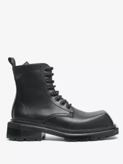 Bottes habillées rigides à bout carré pour homme chaussures habillées en cuir à lacets avec semelle épaisse