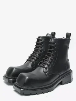 Bottes habillées rigides à bout carré pour homme chaussures habillées en cuir à lacets avec semelle épaisse