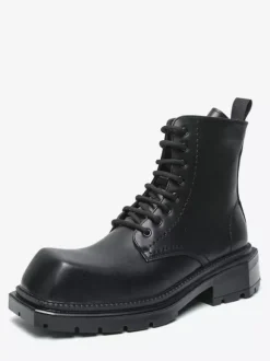 Bottes habillées rigides à bout carré pour homme chaussures habillées en cuir à lacets avec semelle épaisse