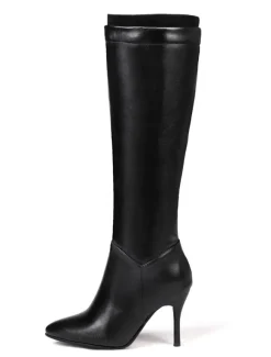 Bottes hautes au genou Bottes à talons aiguilles à bout pointu de couleur unie pour femmes