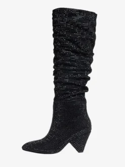 Bottes Hautes Au Genou Noires Femmes Cuir Talon Cône Bottes Mi-haut