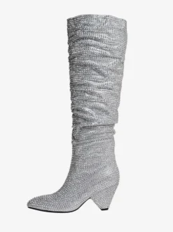 Bottes Hautes Au Genou Noires Femmes Cuir Talon Cône Bottes Mi-haut