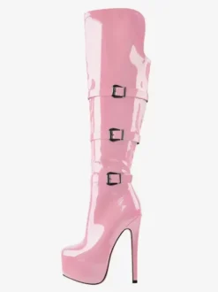 Bottes hautes au genou pour femmes en cuir PU verni Bottes hautes au genou Boucle Talon aiguille