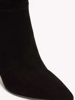 Bottes hautes en daim à bout pointu et talons hauts perlés pour femmes