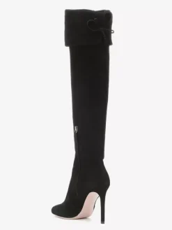 Bottes hautes en daim à bout pointu et talon haut repliable pour femmes