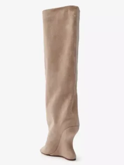 Bottes hautes en daim pour femmes bout ouvert talons hauts.