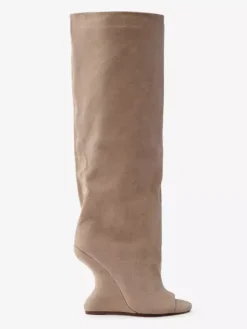 Bottes hautes en daim pour femmes bout ouvert talons hauts.