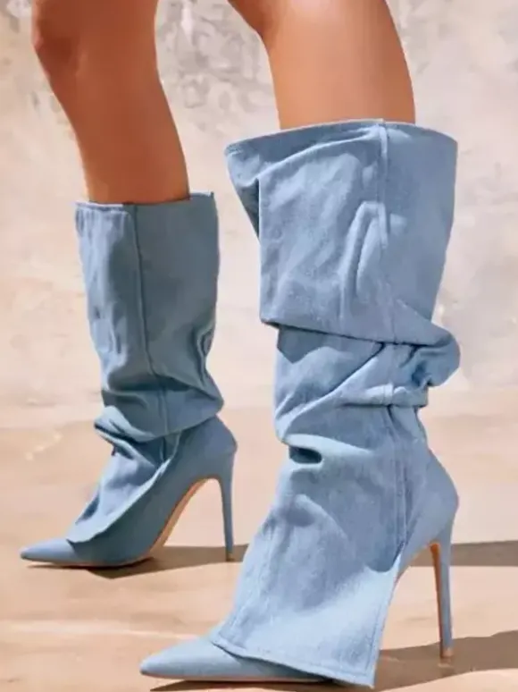 Bottes hautes en jean pour femmes bottes à talons hauts et bout pointu