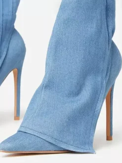 Bottes hautes en jean pour femmes bottes à talons hauts et bout pointu
