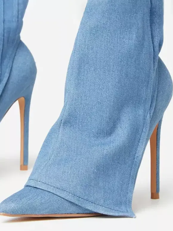 Bottes hautes en jean pour femmes bottes à talons hauts et bout pointu
