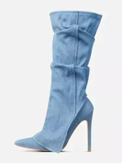 Bottes hautes en jean pour femmes bottes à talons hauts et bout pointu