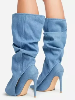 Bottes hautes en jean pour femmes bottes à talons hauts et bout pointu