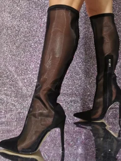 Bottes hautes en maille à talons hauts et bout pointu pour l'été