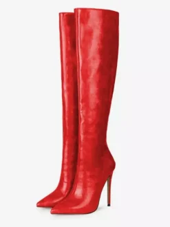 Bottes hautes femmes chaussures à talons aiguilles en cuir PU à bout pointu