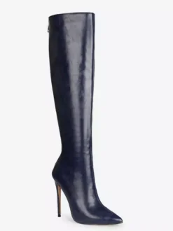 Bottes hautes femmes chaussures à talons aiguilles en cuir PU à bout pointu