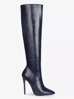 Bottes hautes femmes chaussures à talons aiguilles en cuir PU à bout pointu