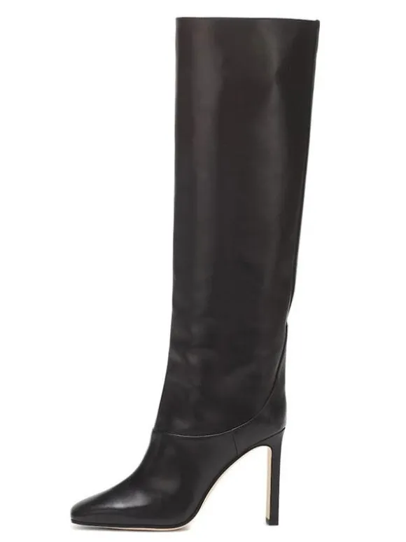 Bottes Hautes Femme À Talons Hauts En Cuir Synthétique Avec Bout Rond Unicolore
