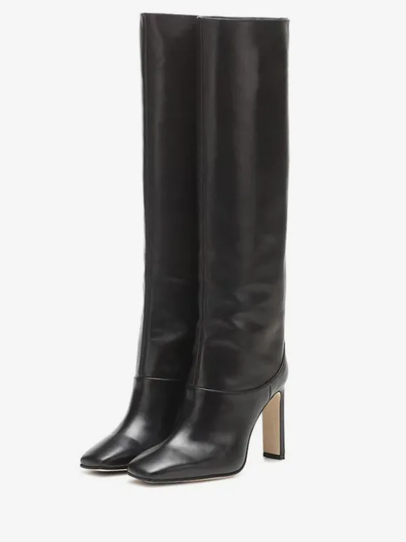 Bottes Hautes Femme À Talons Hauts En Cuir Synthétique Avec Bout Rond Unicolore