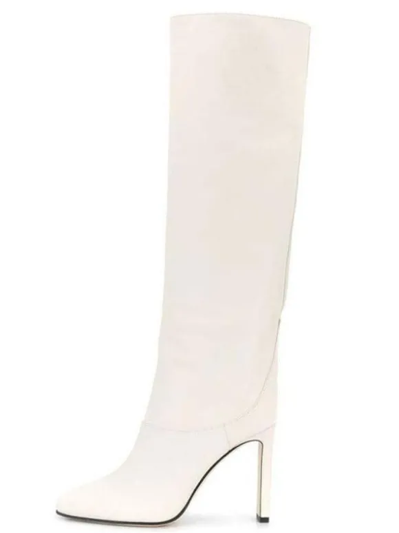 Bottes Hautes Femme À Talons Hauts En Cuir Synthétique Avec Bout Rond Unicolore
