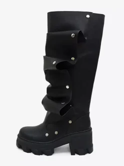 Bottes hautes marron pour femmes bottes à plateforme et talon épais longueur genou