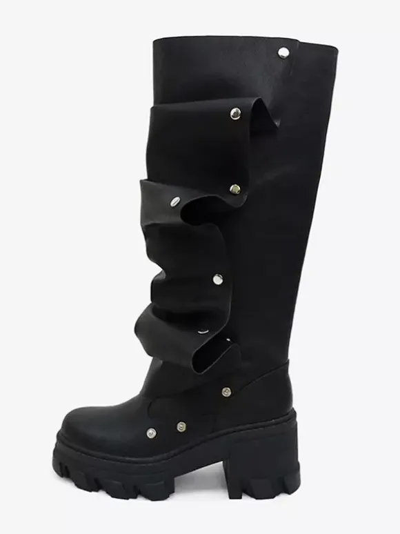 Bottes hautes marron pour femmes bottes à plateforme et talon épais longueur genou