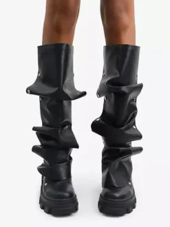 Bottes hautes marron pour femmes bottes à plateforme et talon épais longueur genou