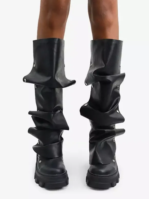 Bottes hautes marron pour femmes bottes à plateforme et talon épais longueur genou