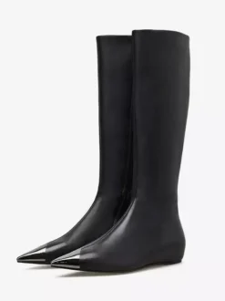Bottes hautes noires à bout pointu  bottes plates au genou pour femme