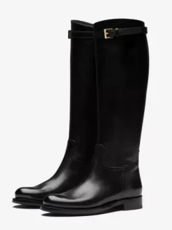 Bottes hautes noires à bout rond et plat avec boucle pour femme