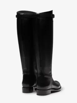 Bottes hautes noires à bout rond et plat avec boucle pour femme