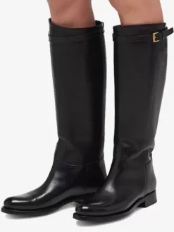 Bottes hautes noires à bout rond et plat avec boucle pour femme