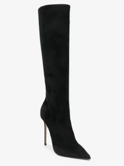 Bottes hautes noires pour femmes  bottes à talons hauts en daim à bout pointu