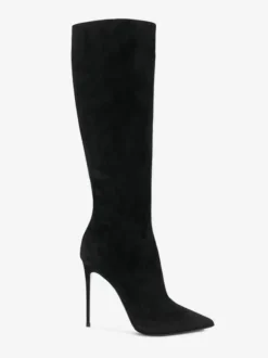 Bottes hautes noires pour femmes  bottes à talons hauts en daim à bout pointu