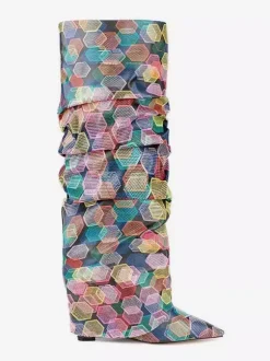 Bottes hautes pour femmes colorées à bout pointu et revers souples