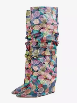 Bottes hautes pour femmes colorées à bout pointu et revers souples