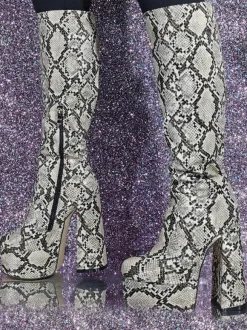 Bottes hautes pour femmes Motif serpent Plate-forme Bottes sexy à talons hauts