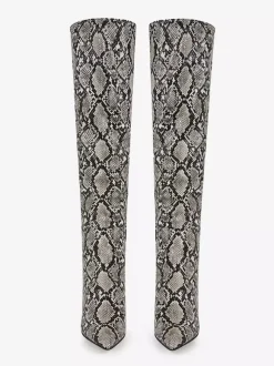 Bottes hautes pour femmes motif serpent bout pointu bottes à talons hauts
