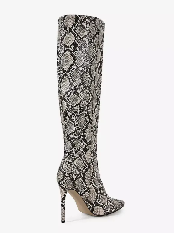 Bottes hautes pour femmes motif serpent bout pointu bottes à talons hauts