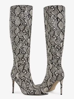 Bottes hautes pour femmes motif serpent bout pointu bottes à talons hauts